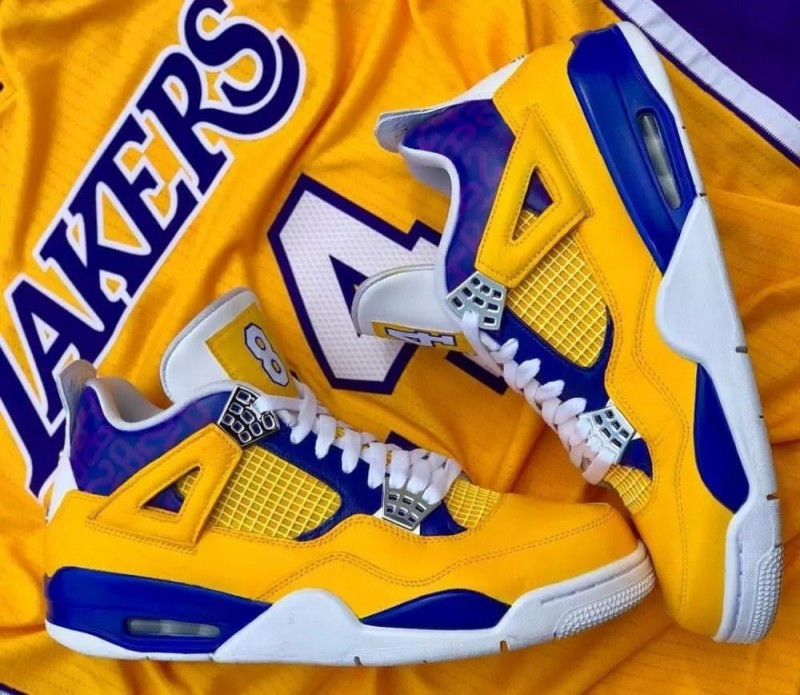 Tenis Jordan 4 Retro Amarillos Morado N°8