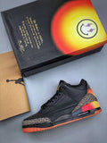 Tenis Jordan 3 Retro Negro Suela Naranja.