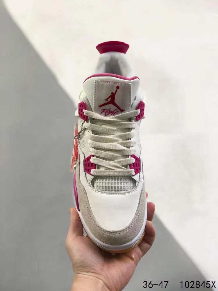 Tenis Jordan 4 Retro Blanco Rosa.