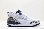Tenis Jordan Spizike Low Blanco Azul Oscuro.