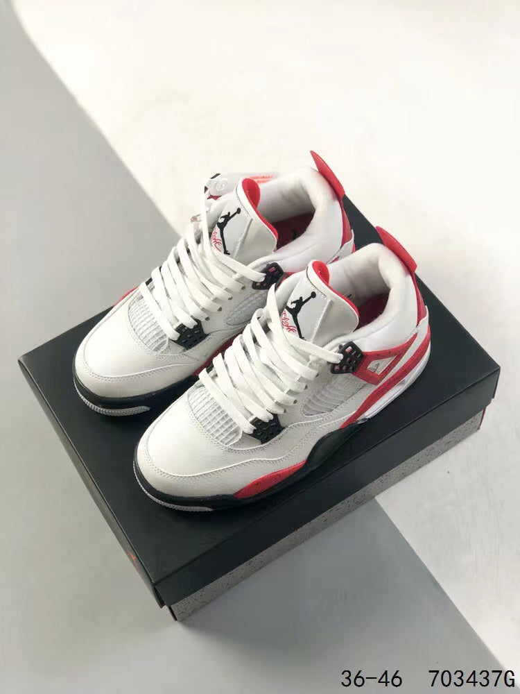 Tenis Jordan 4 Retro Blanco Rojo.