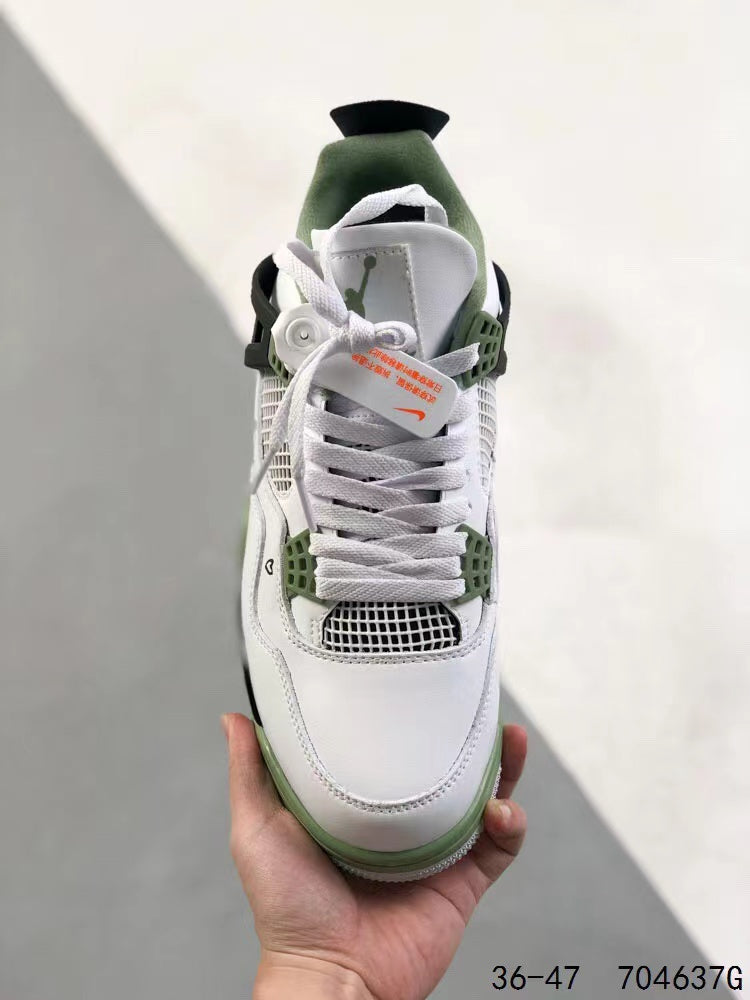 Tenis Jordan 4 Retro Bota Blanco Verde Claro.