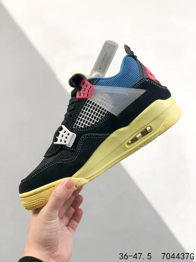 Tenis Jordan 4 Retro Negro Azul.
