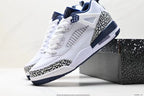 Tenis Jordan Spizike Low Blanco Azul Oscuro.