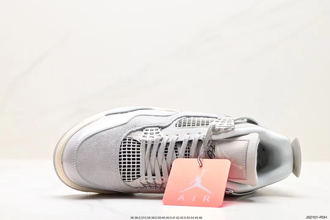 Tenis Jordan 4 Retro Blanco Gris.