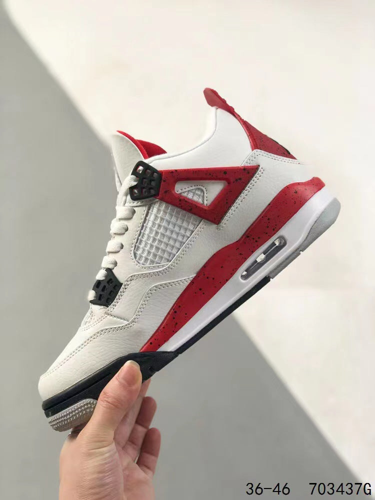 Tenis Jordan 4 Retro Blanco Rojo.