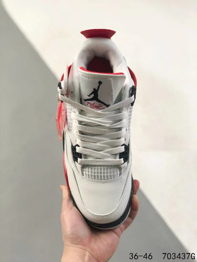 Tenis Jordan 4 Retro Blanco Rojo.