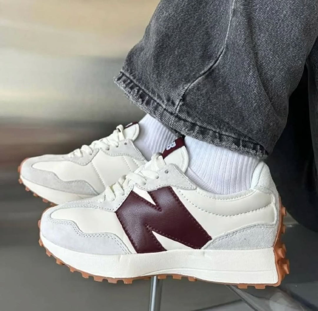 Tenis New Balance 327 Blanco Rojo.