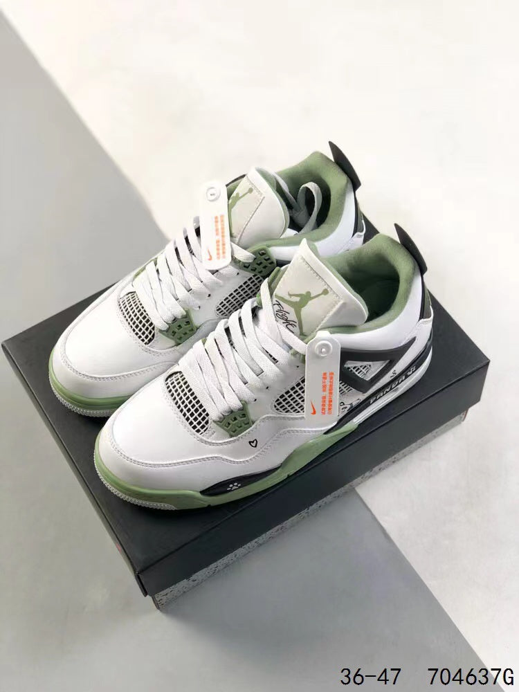 Tenis Jordan 4 Retro Bota Blanco Verde Claro.