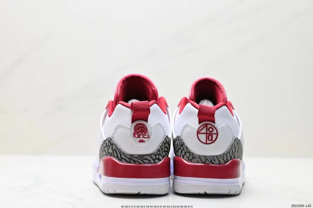 Tenis Jordan Spizike Low Blanco Rojo.