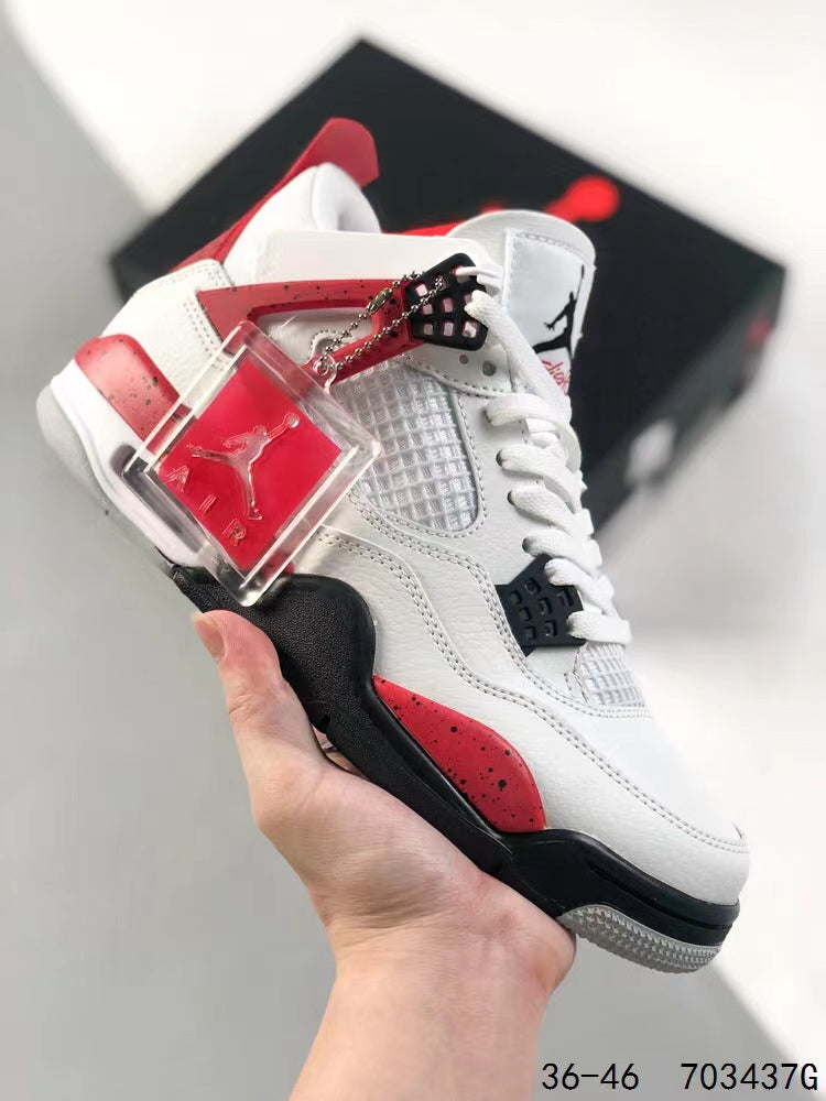 Tenis Jordan 4 Retro Blanco Rojo.