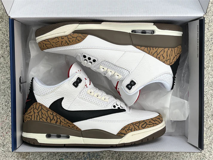 Tenis Jordan 3 Retro Travis Scott Blanco Cafe.