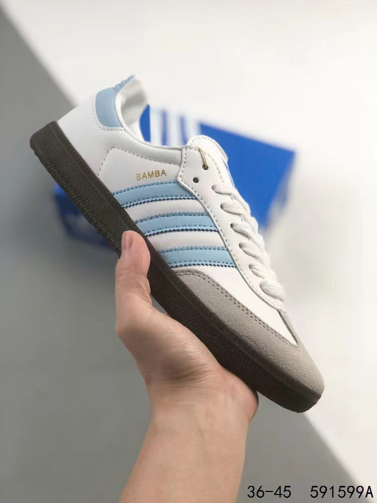 Tenis Samba Blaco Azul Cielo.