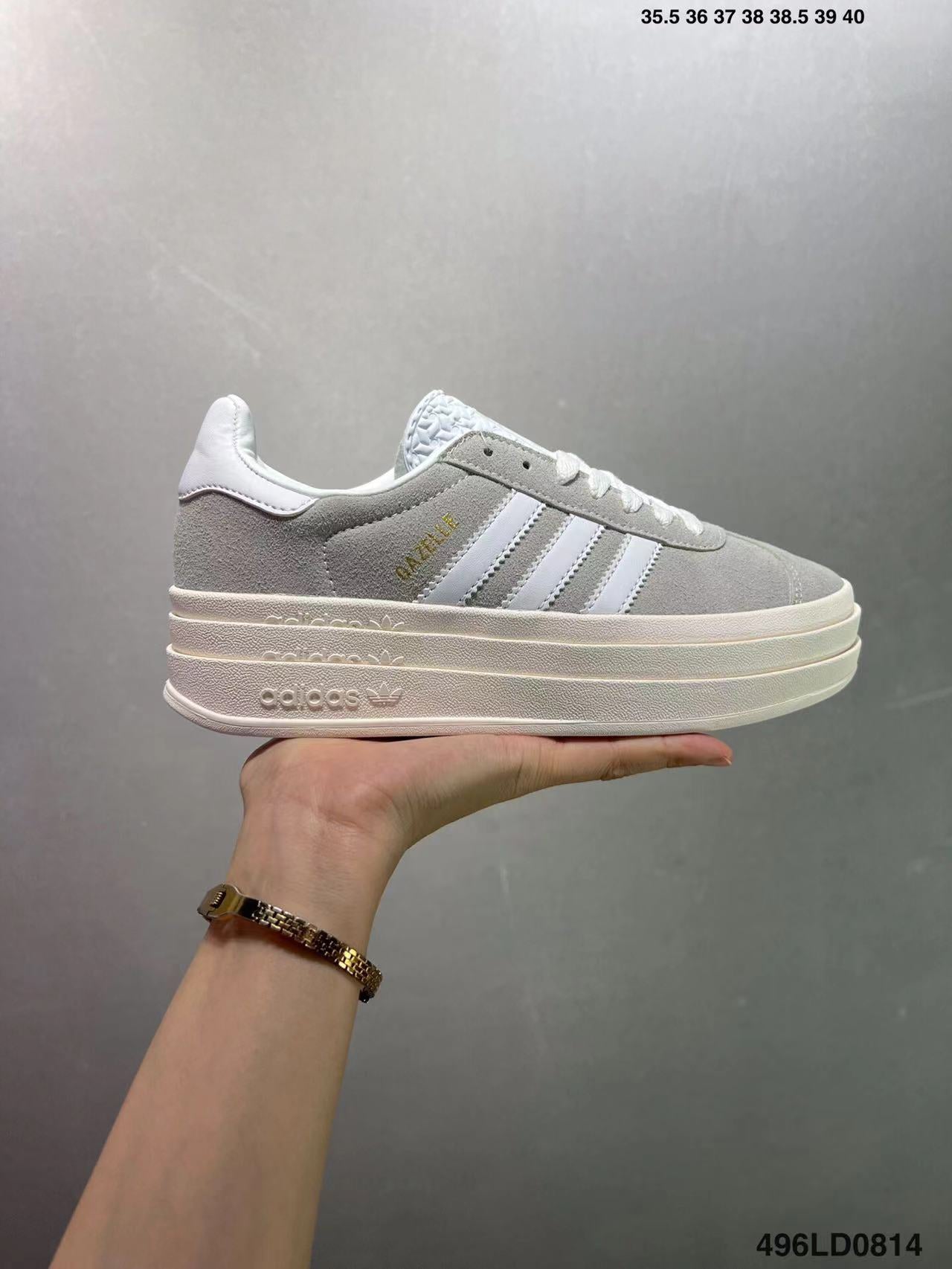 Tenis Gazelle Bold Gris Plataforma.